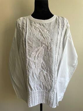 Vintage 90s I.B. Diffusion White Ramie Cotton Embellished Sweater Large
